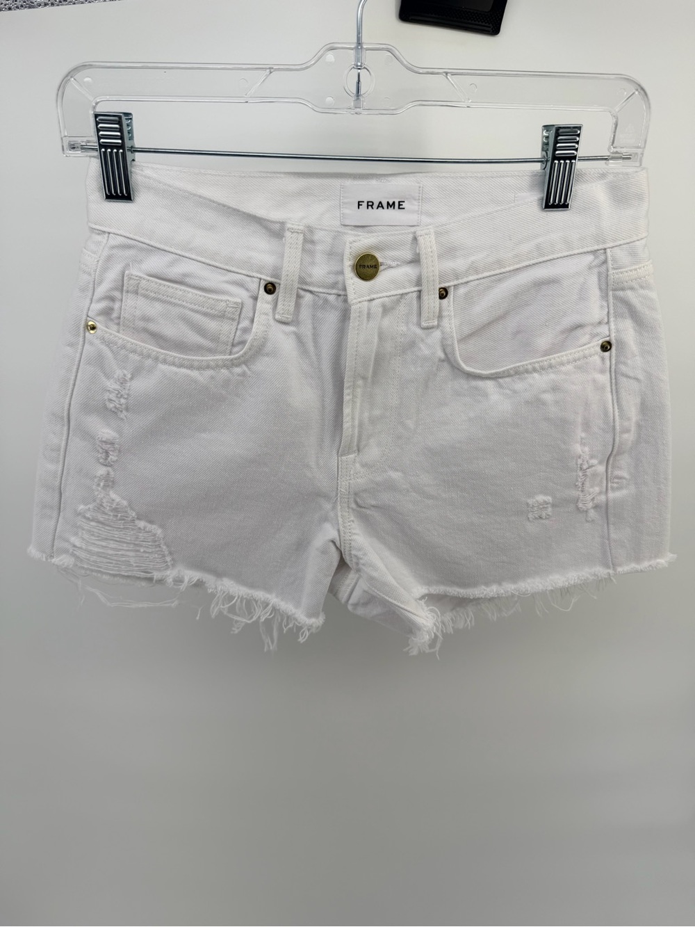 Frame Denim Le Brigette White Frayed Hem Distressed Jean Shorts